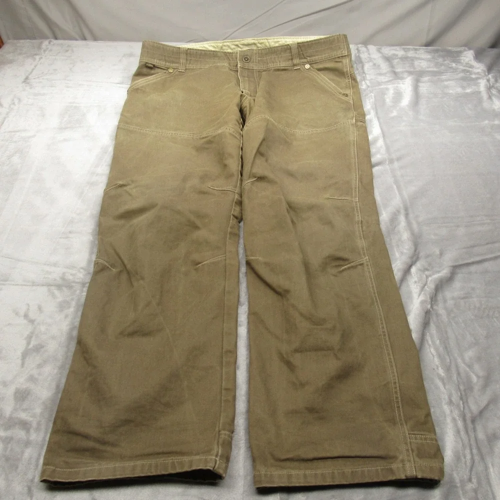 Kuhl Lawless Pant Men 40x30 Green Canvas Relaxed Rugged Double Knee Work Roofing